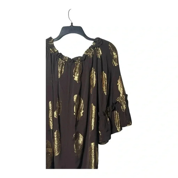1497. MILLY OF NEW YORK FEATHER MINI LENGTH DRESS BROWN/METALLIC GOLD IN‎ COLOR - Picture 7 of 9
